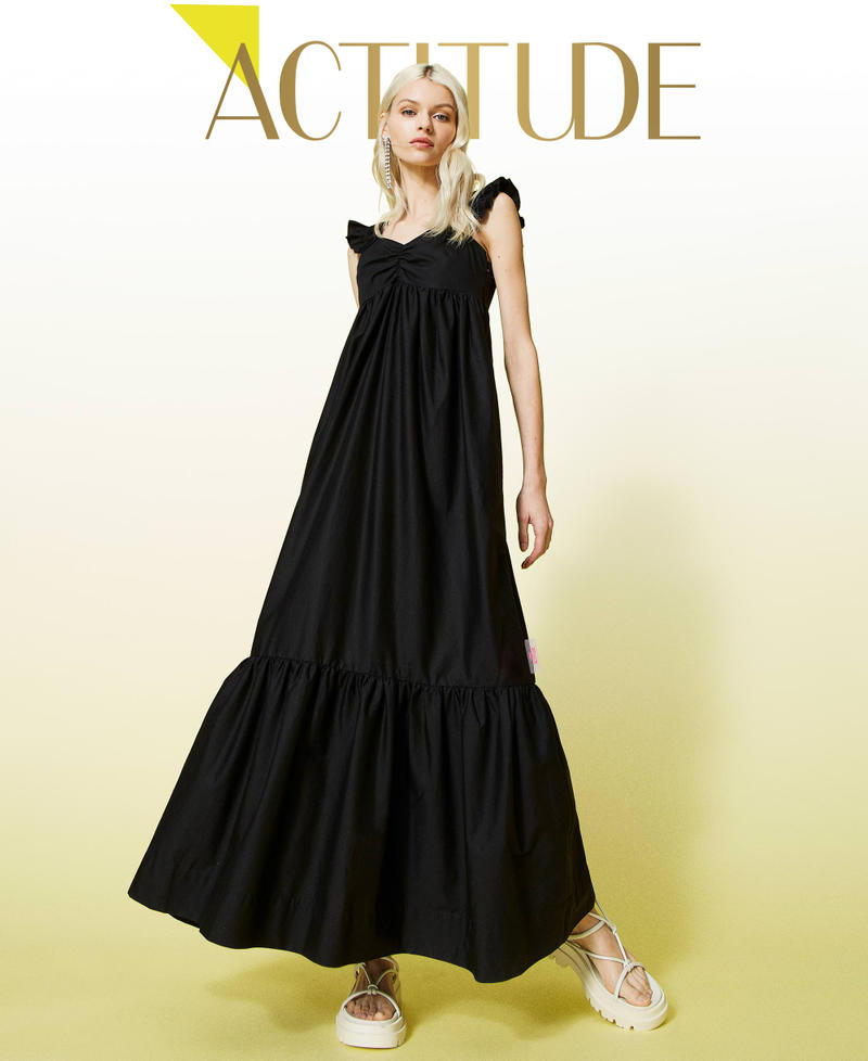 Long poplin dress with ruffles Black Woman 221AT203E-01