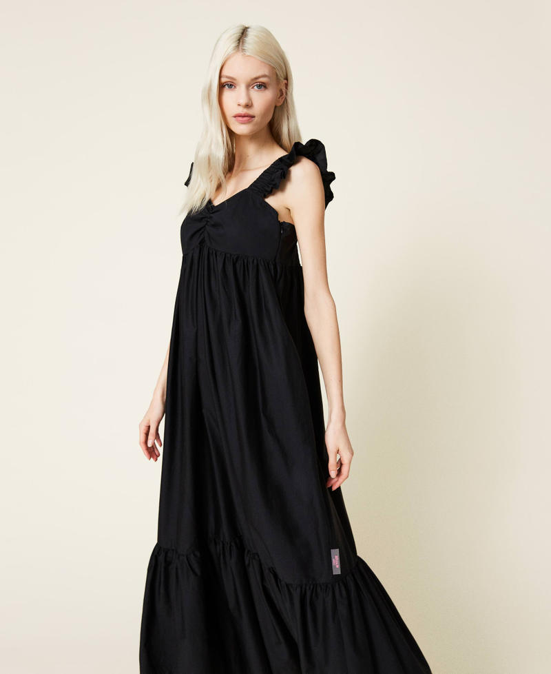 Длинное платье из поплина с оборками Черный женщина 221AT203E-03