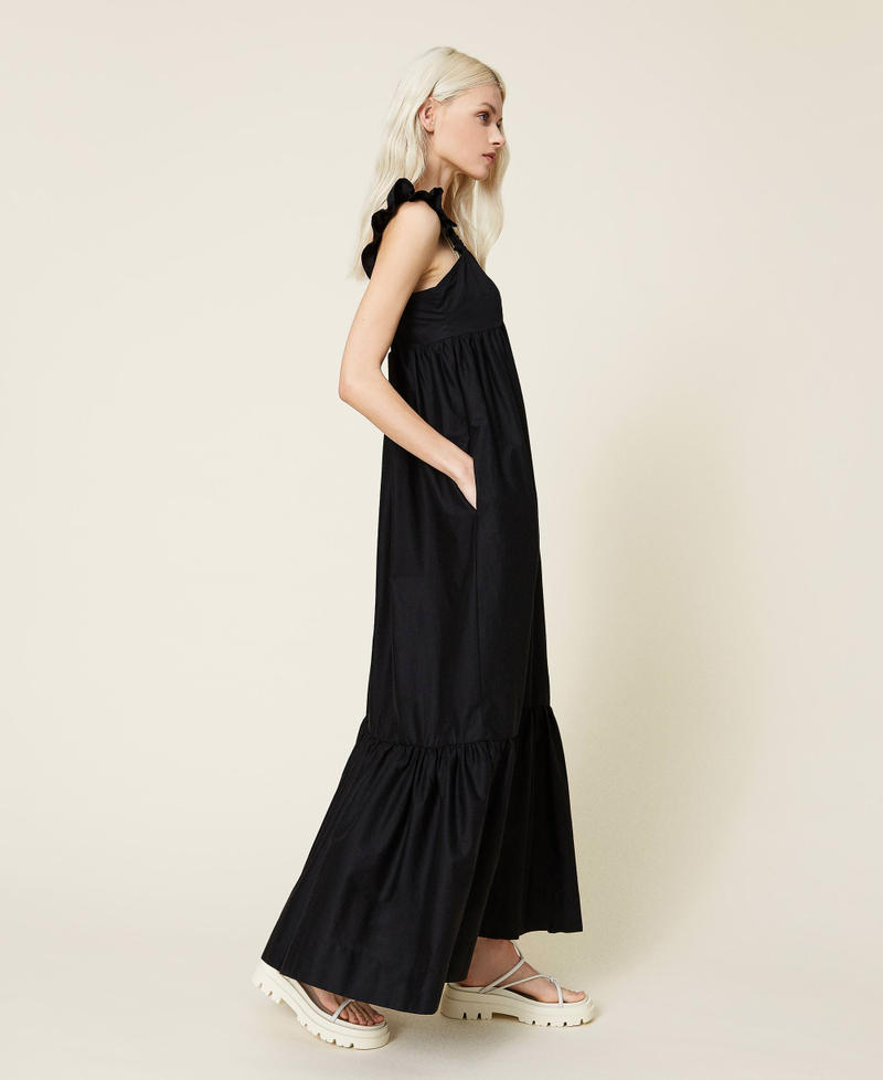 Длинное платье из поплина с оборками Черный женщина 221AT203E-04