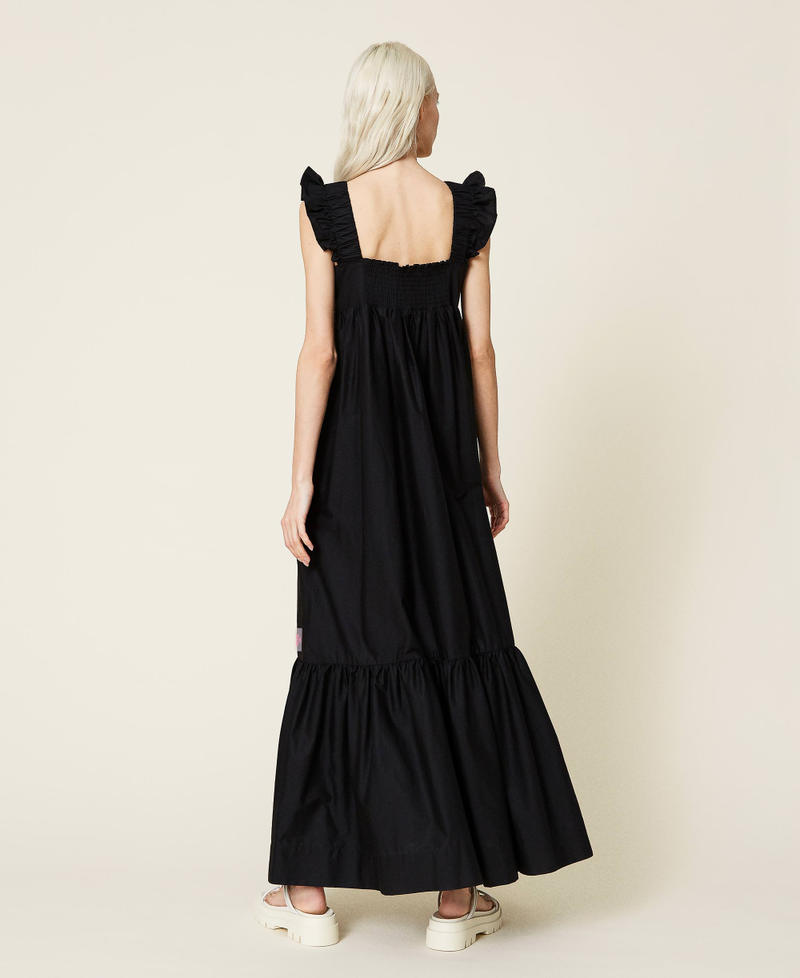 Длинное платье из поплина с оборками Черный женщина 221AT203E-05
