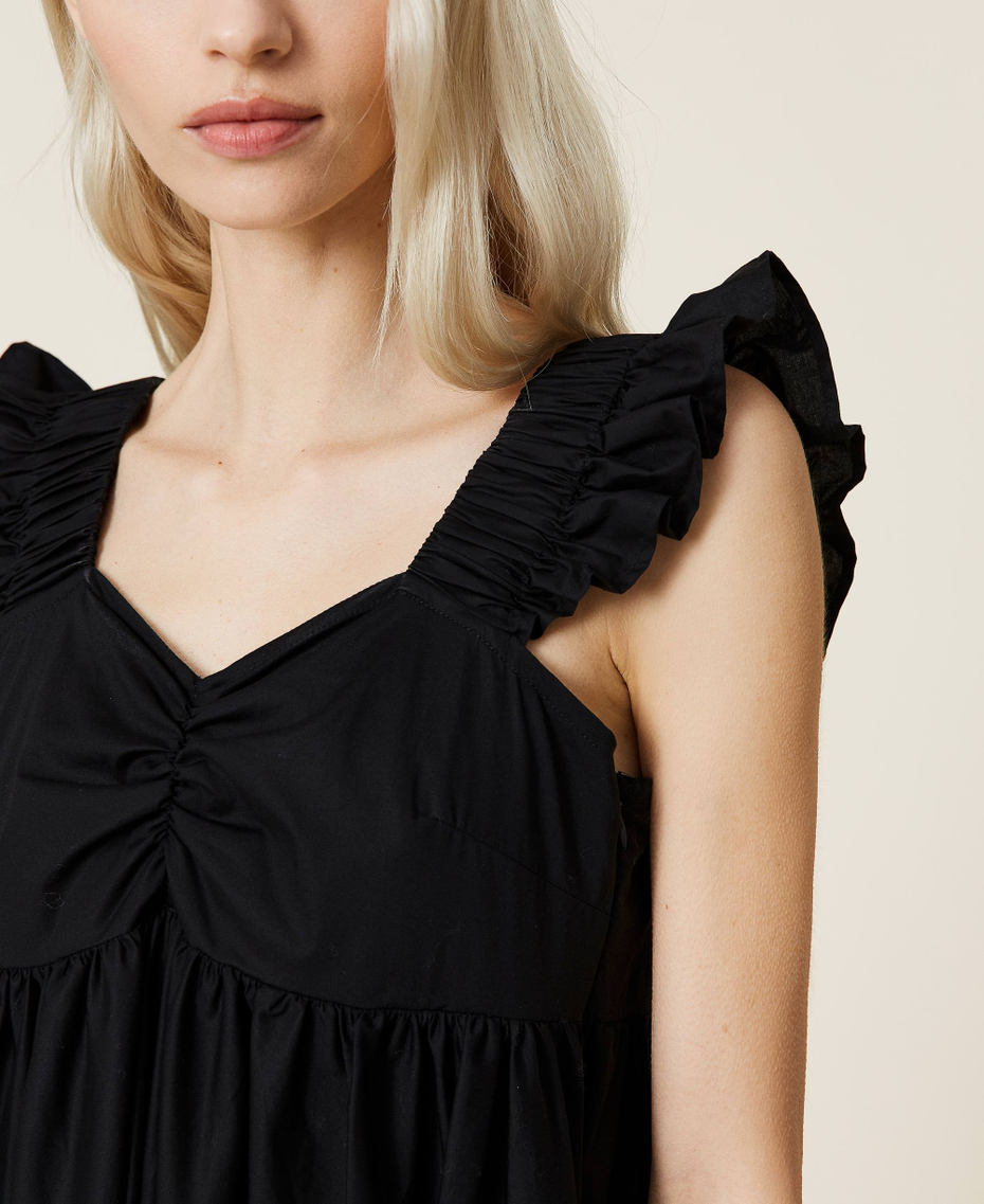 Long poplin dress with ruffles Black Woman 221AT203E-06