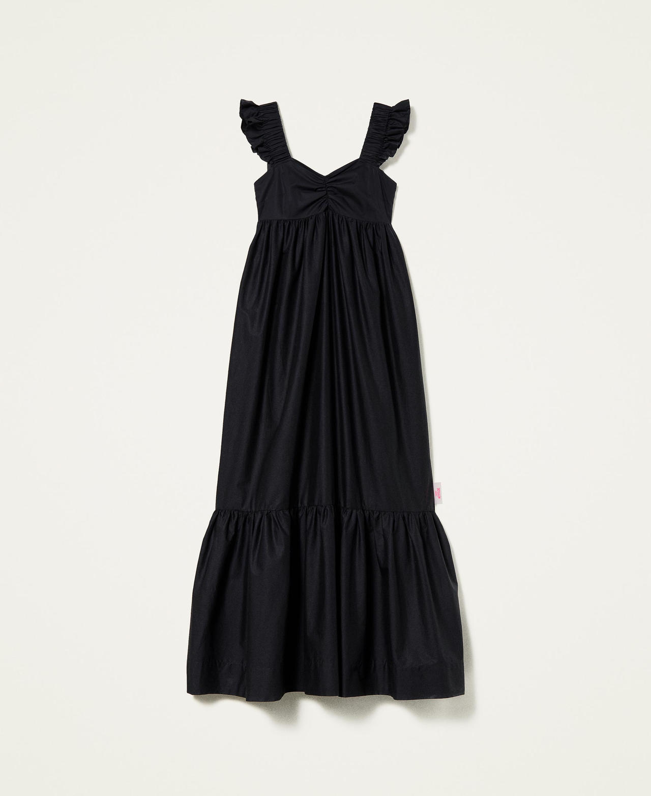 Длинное платье из поплина с оборками Черный женщина 221AT203E-0S