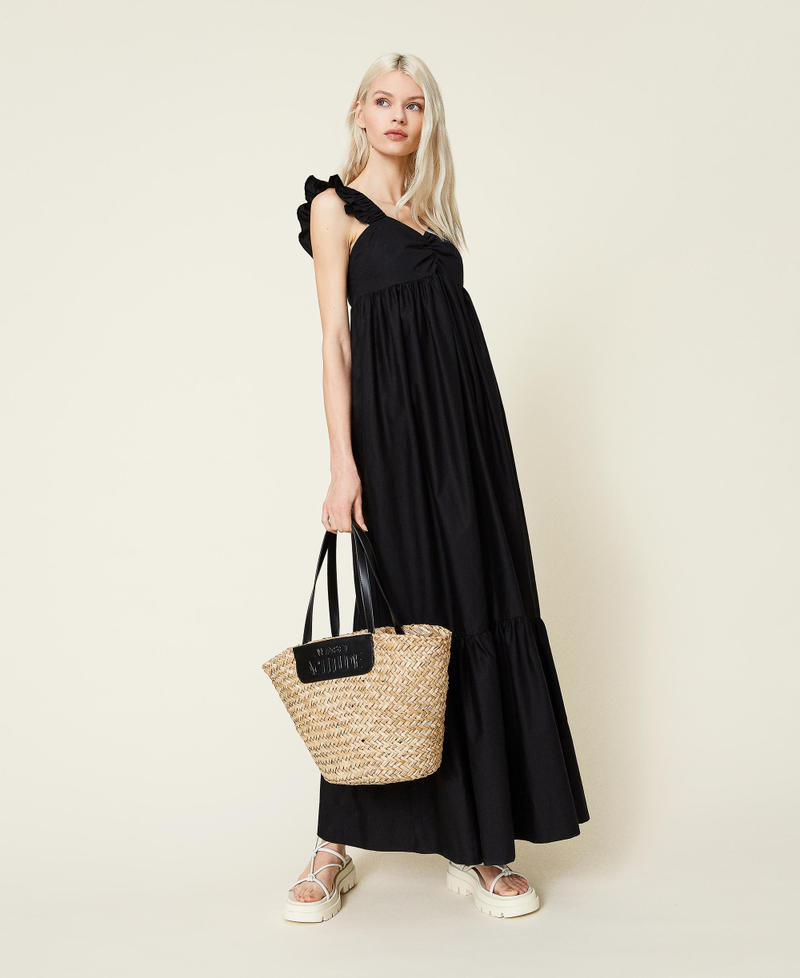 Long poplin dress with ruffles Black Woman 221AT203E-0T
