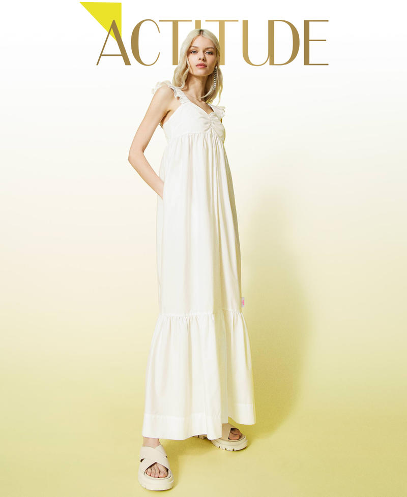 Long poplin dress with ruffles