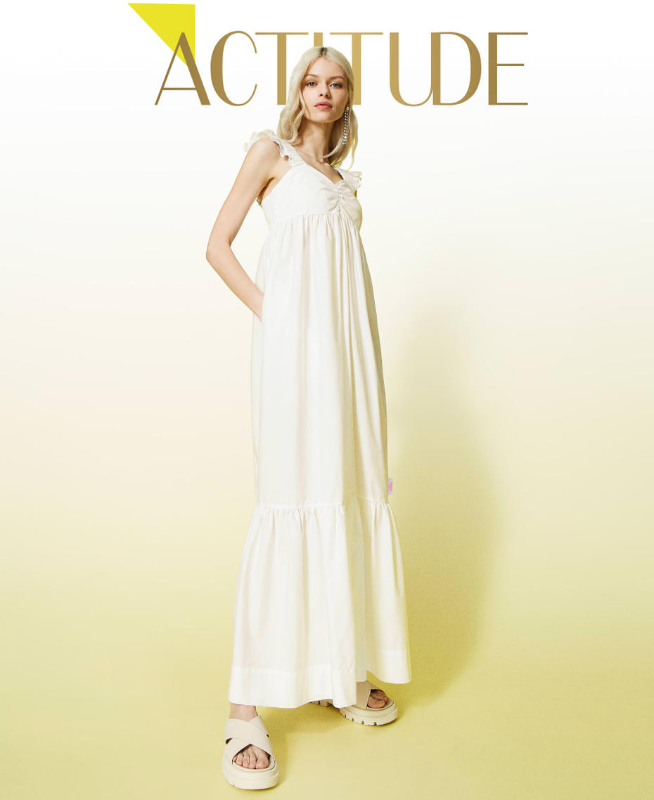 Long poplin dress with ruffles