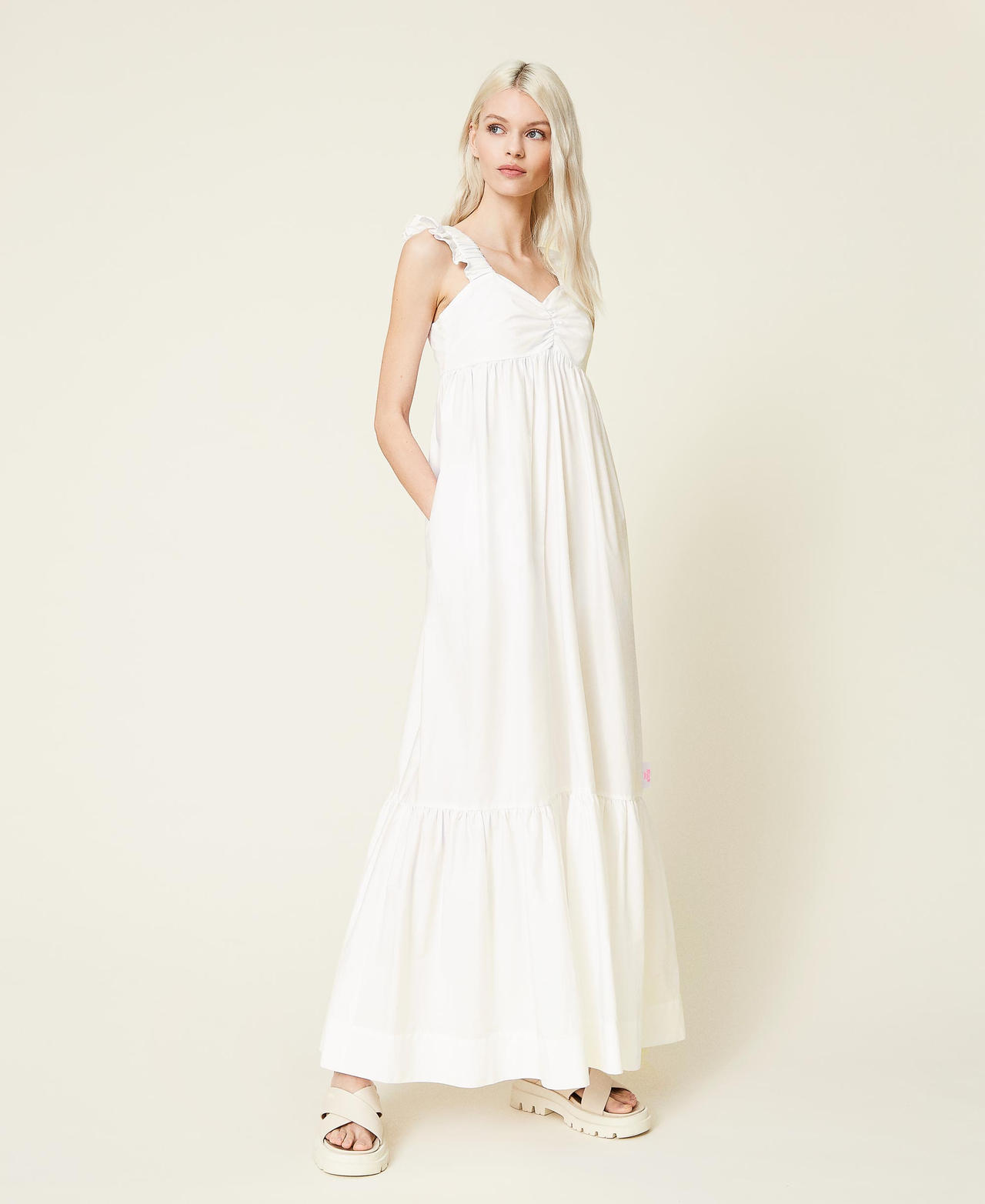 Long poplin dress with ruffles
