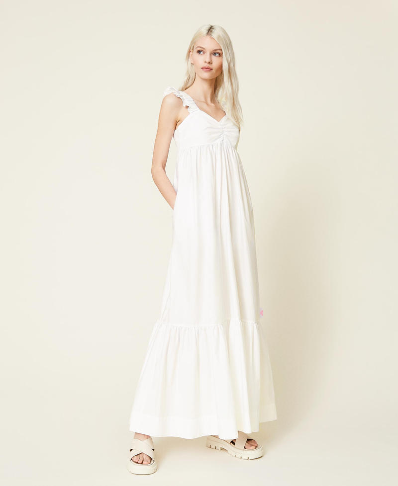Long poplin dress with ruffles