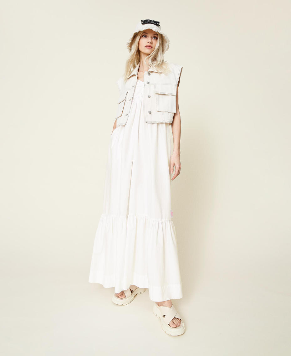 Long poplin dress with ruffles