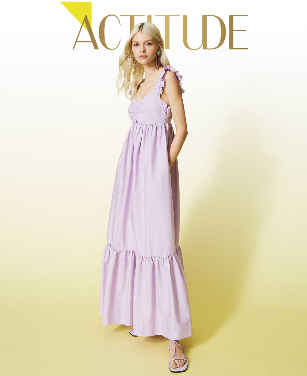Robe longue en popeline avec volant Femme Violet TWINSET Milano