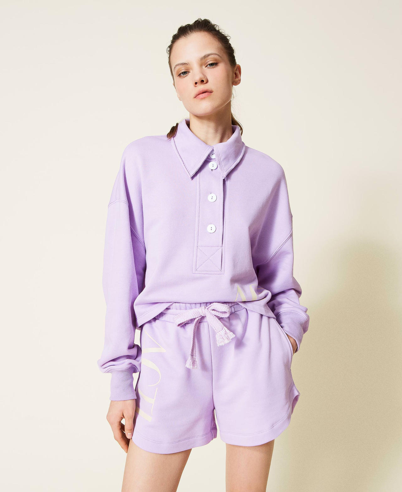 Sweatshirt mit Polokragen und Logo „Pastel Lilac“-Violett Frau 221AT2051-02