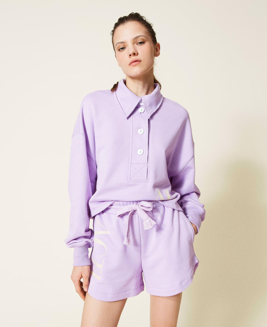 Plush fabric shorts with logo "Pastel Lilac” Woman 221AT2053-03