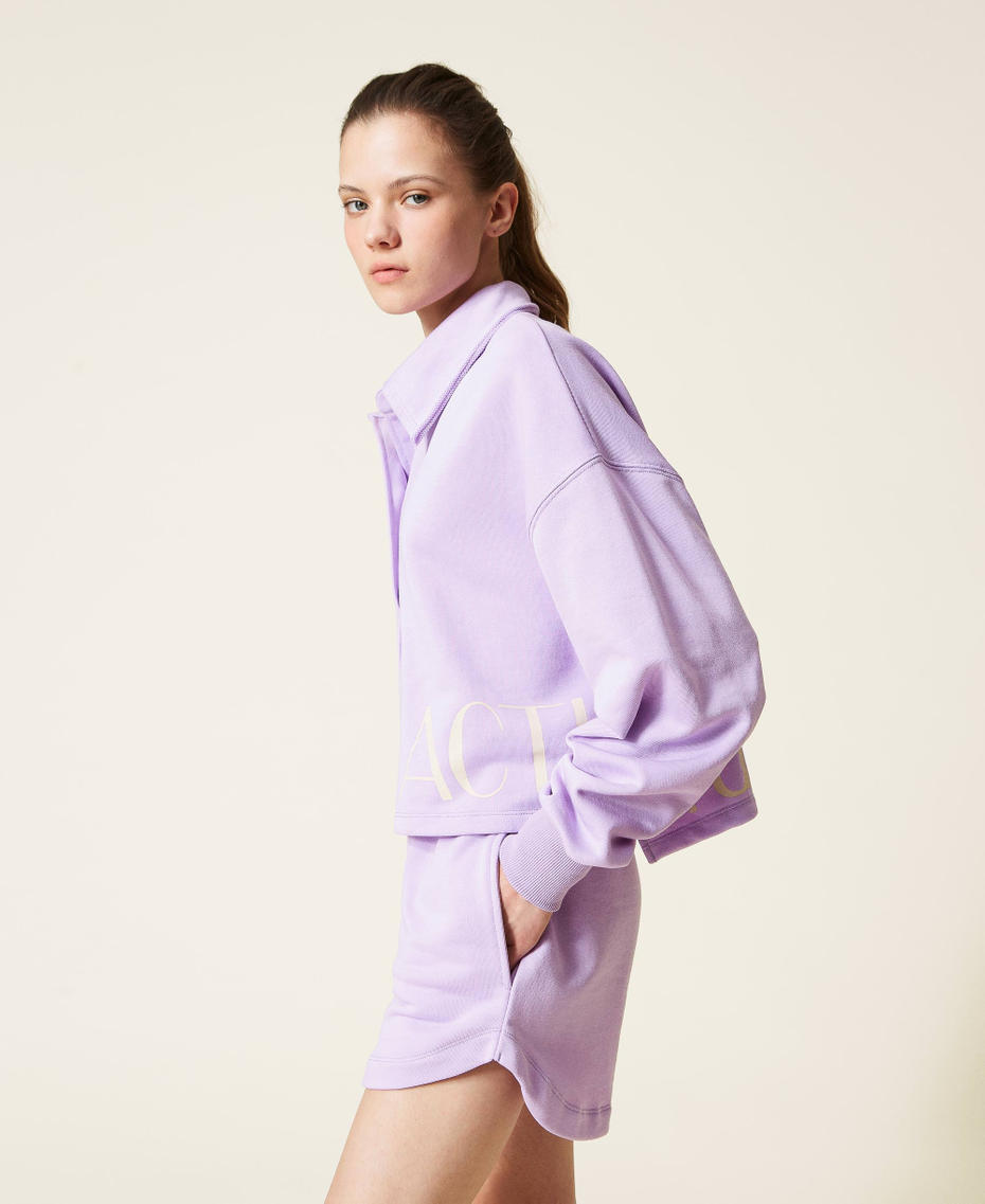 Plush fabric shorts with logo "Pastel Lilac” Woman 221AT2053-06