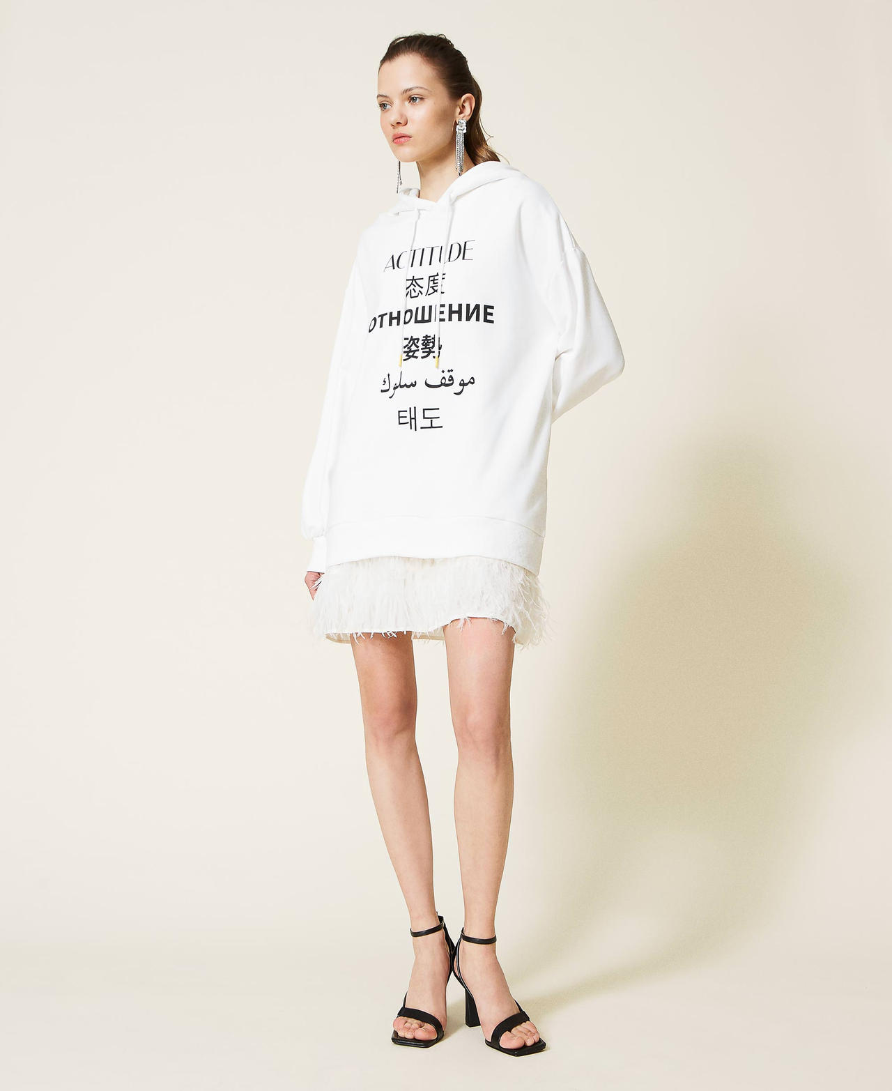 Maxi sweat-shirt imprimé avec capuche Off White Femme 221AT2063-02