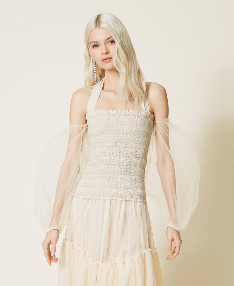 Tulle blouse with balloon sleeves