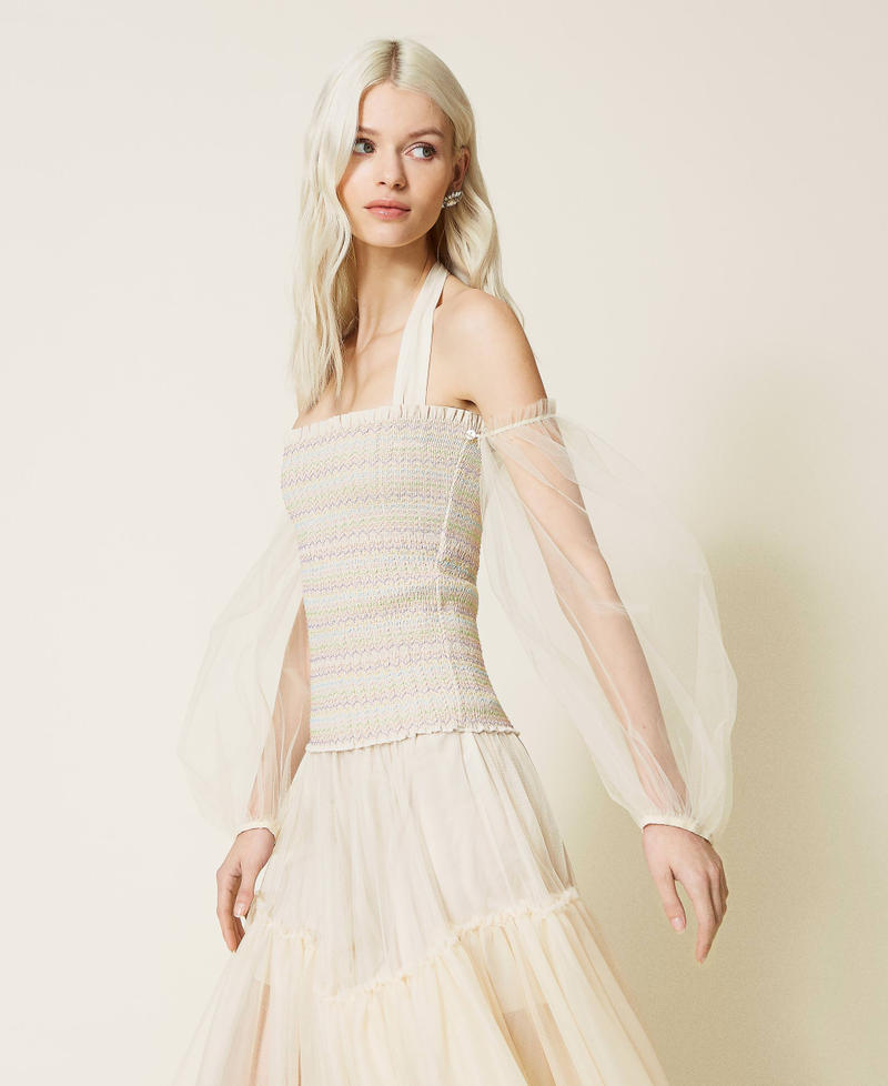 Tulle blouse with balloon sleeves