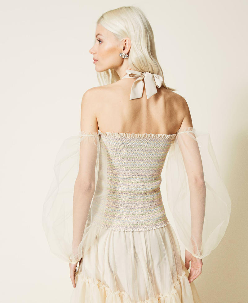 Tulle blouse with balloon sleeves
