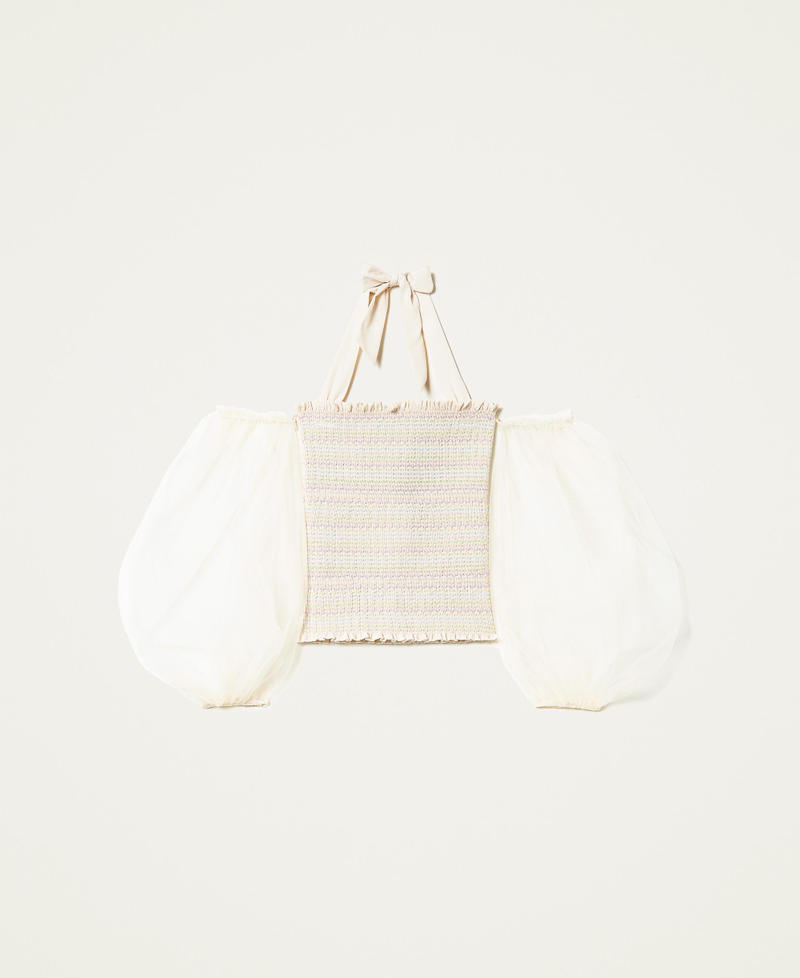 Tulle blouse with balloon sleeves