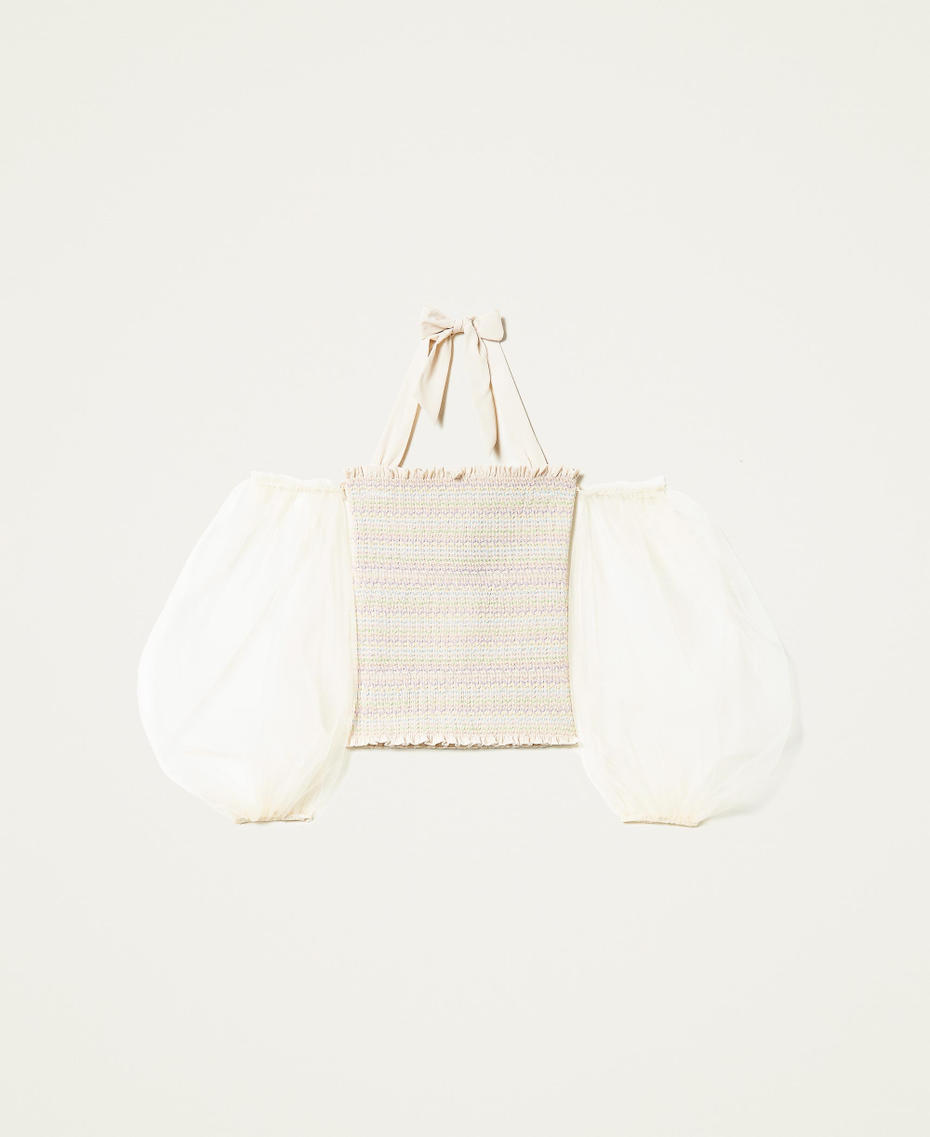 Tulle blouse with balloon sleeves