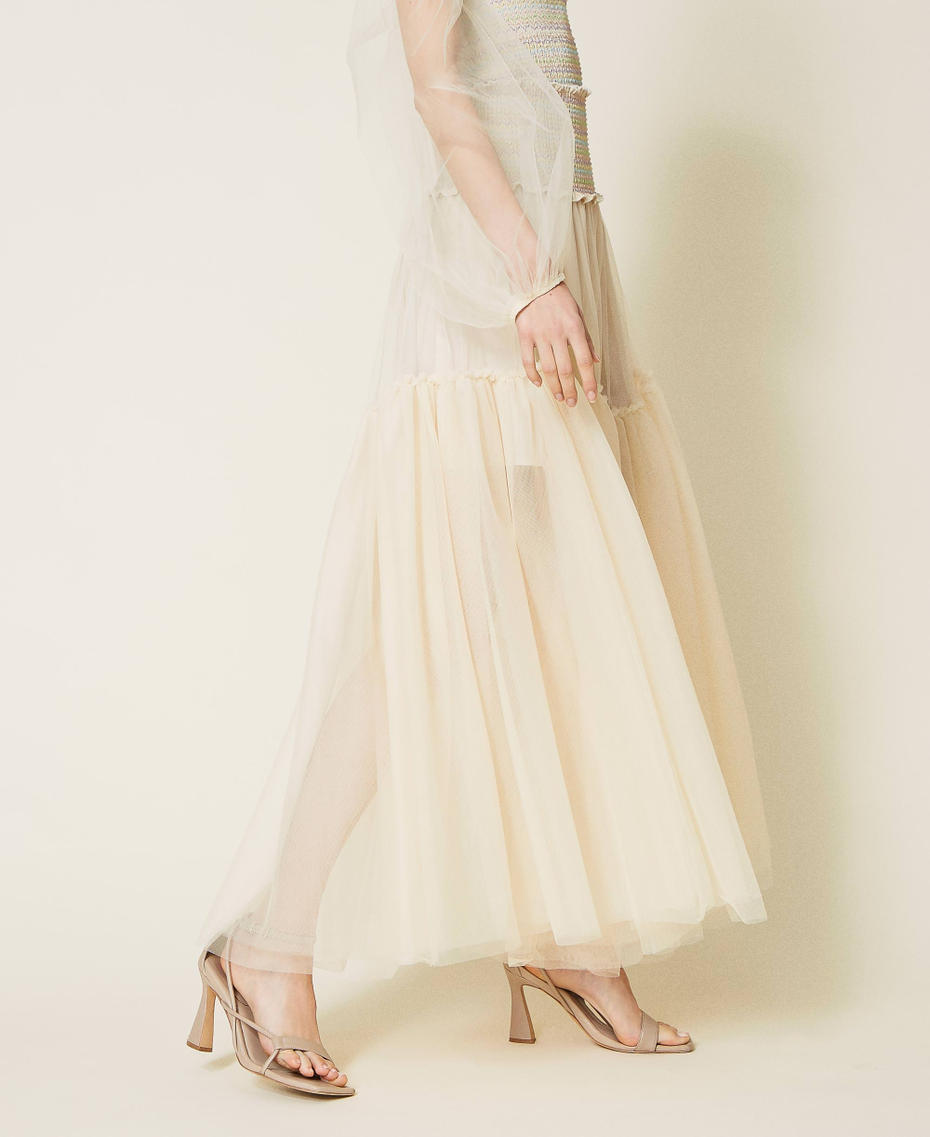 Tulle mid-length skirt Pale Cream Woman 221AT2073-03