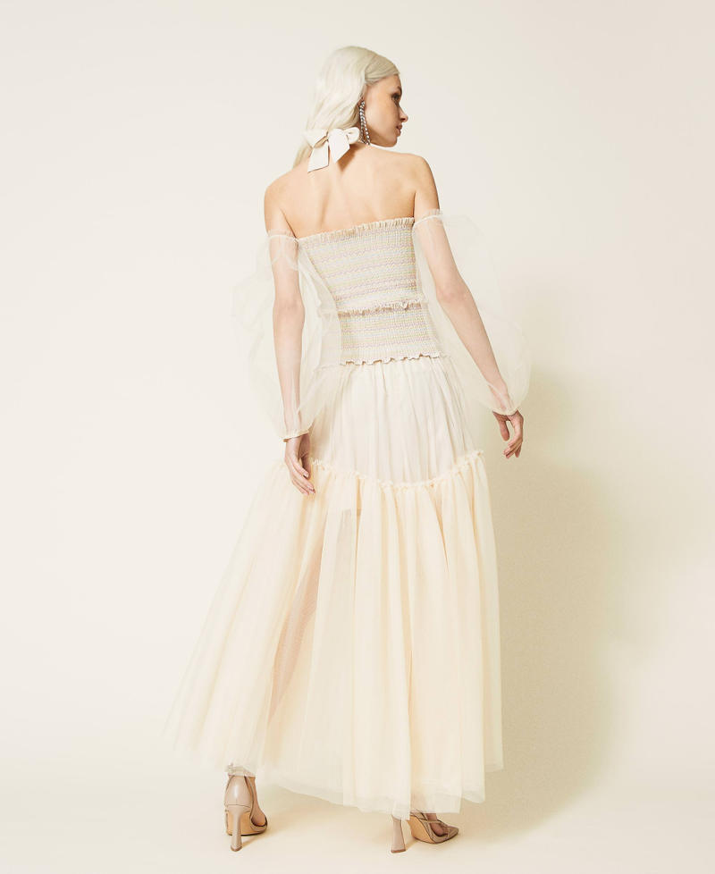 Tulle mid-length skirt Pale Cream Woman 221AT2073-04