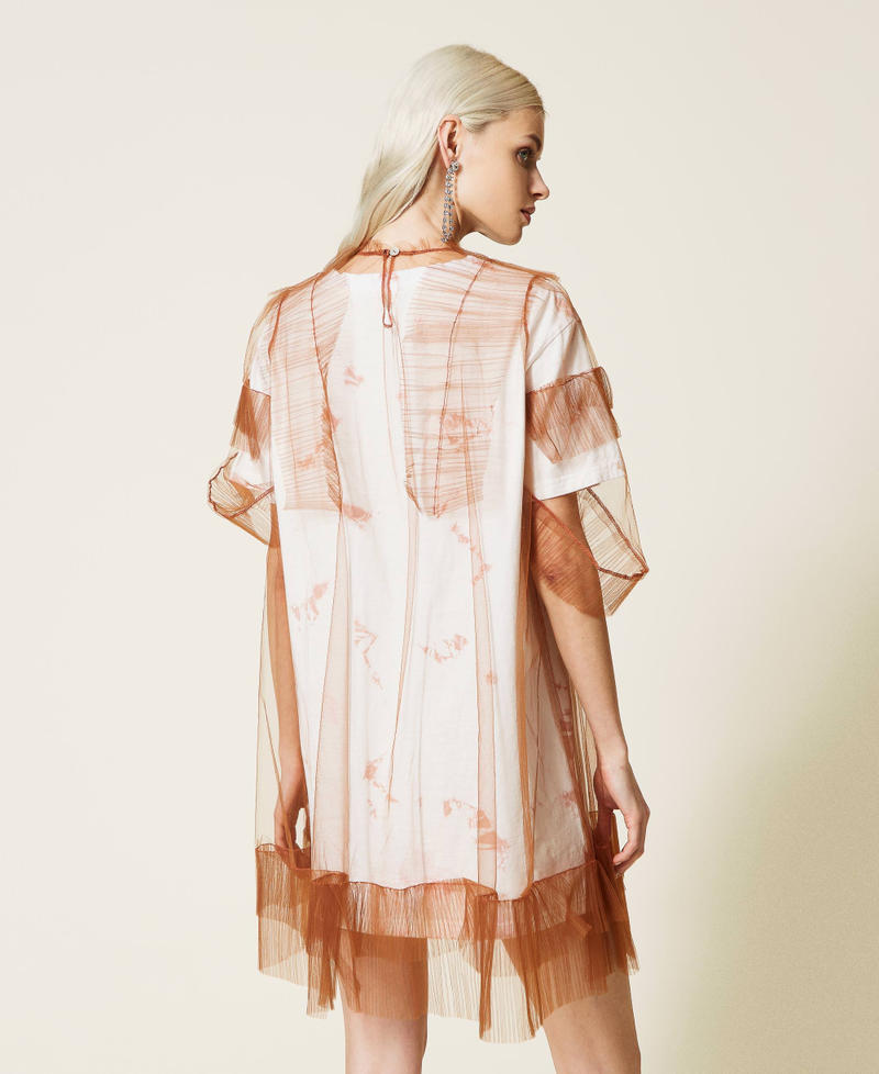 Maxi t-shirt and tulle dress Two-tone Tobacco / Pearl Pink Woman 221AT2080-04