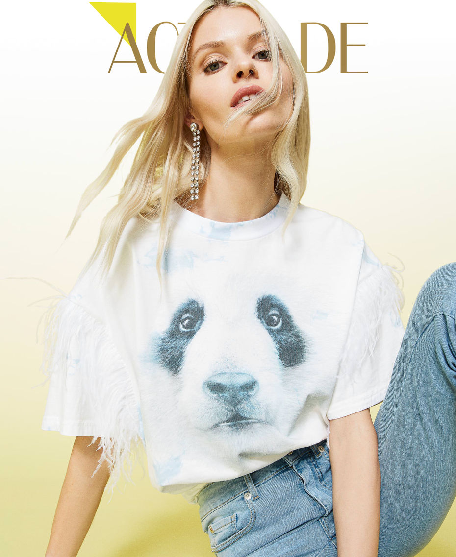 Maxi T-Shirt mit Print und Federn „Angel“-Azur Frau 221AT2081-01