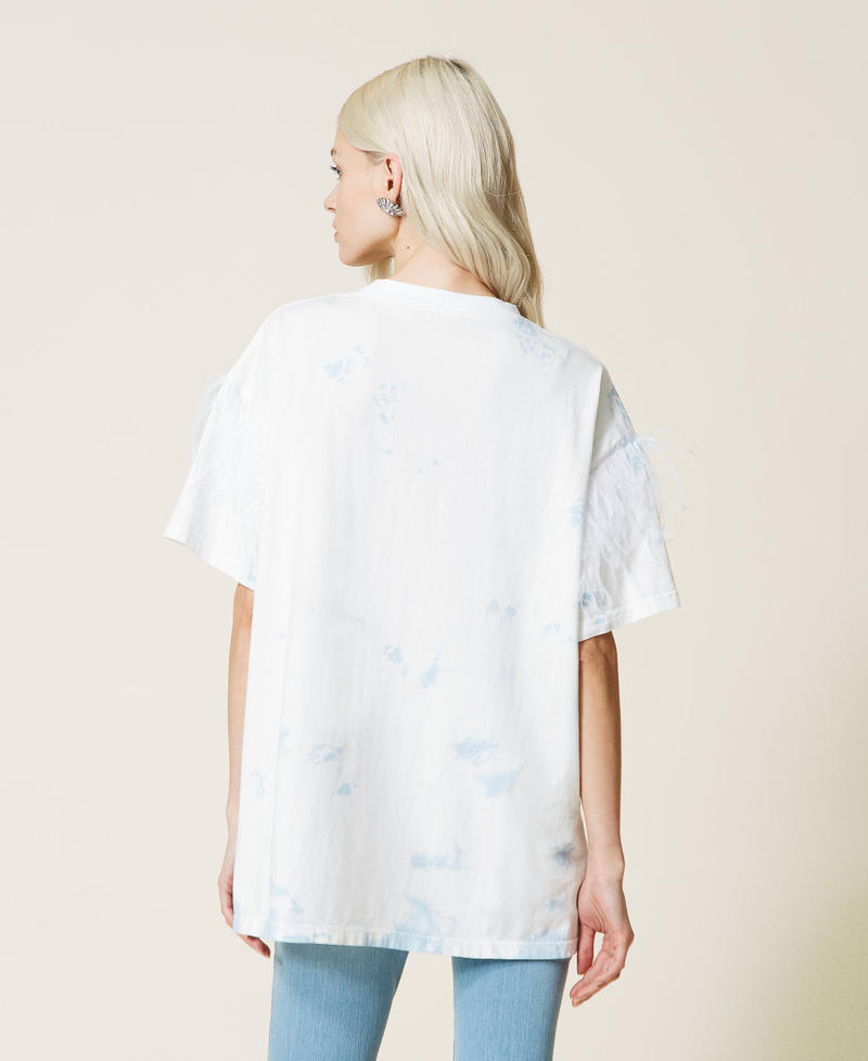 Maxi T-shirt con stampa e piume Azzurro "Angel" Donna 221AT2081-04