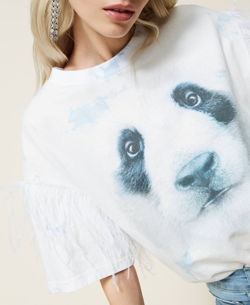 Maxi t-shirt avec imprimé et plumes Bleu « Angel » Femme 221AT2081-05