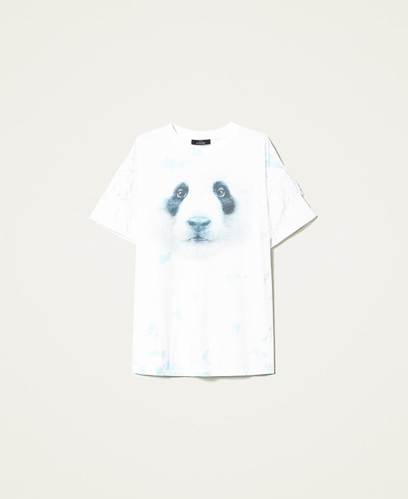 Maxi t-shirt avec imprimé et plumes Bleu « Angel » Femme 221AT2081-0S