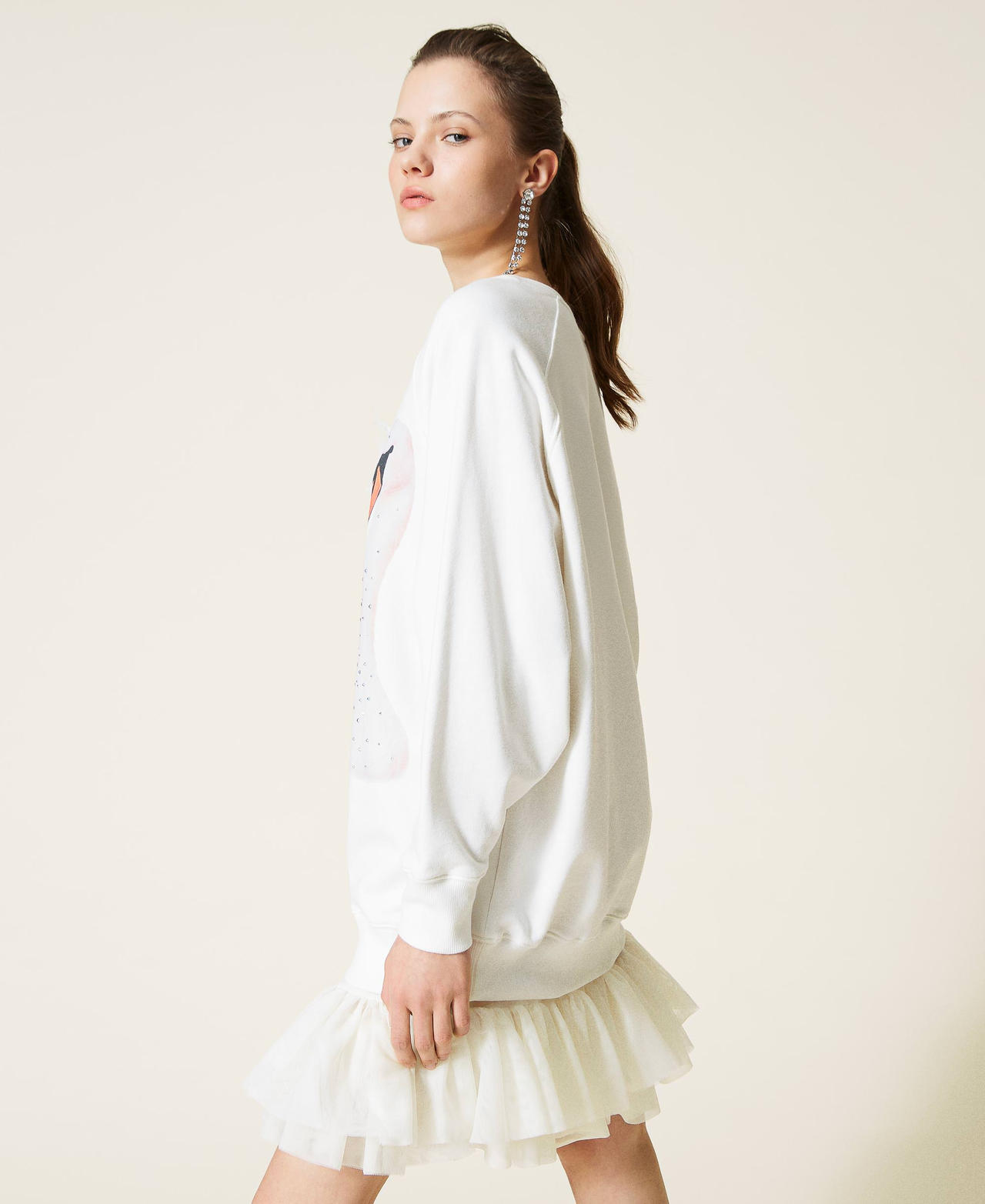 Sweatkleid mit Unterkleid aus Organza Weiß Gardenie Frau 221AT2083-03