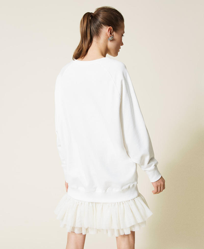 Plush fabric dress with organza slip White Gardenia Woman 221AT2083-04