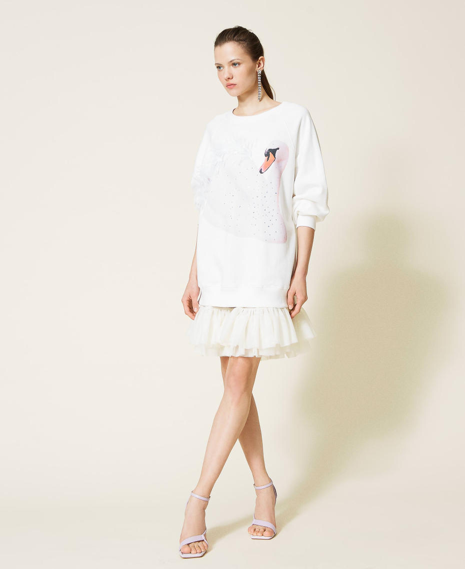 Robe en molleton avec fond de robe en organza Blanc Gardénia Femme 221AT2083-06