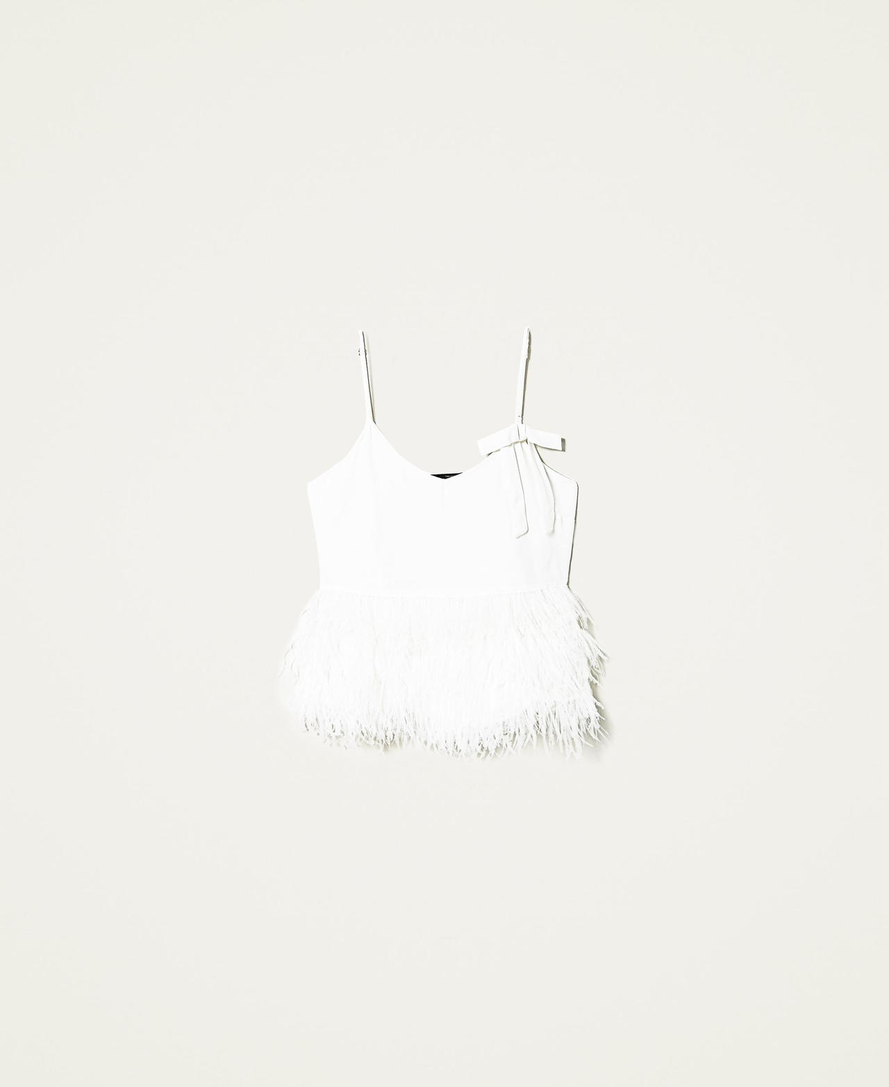 Satin top with feathers and logo White Gardenia Woman 221AT2090_00224_0S