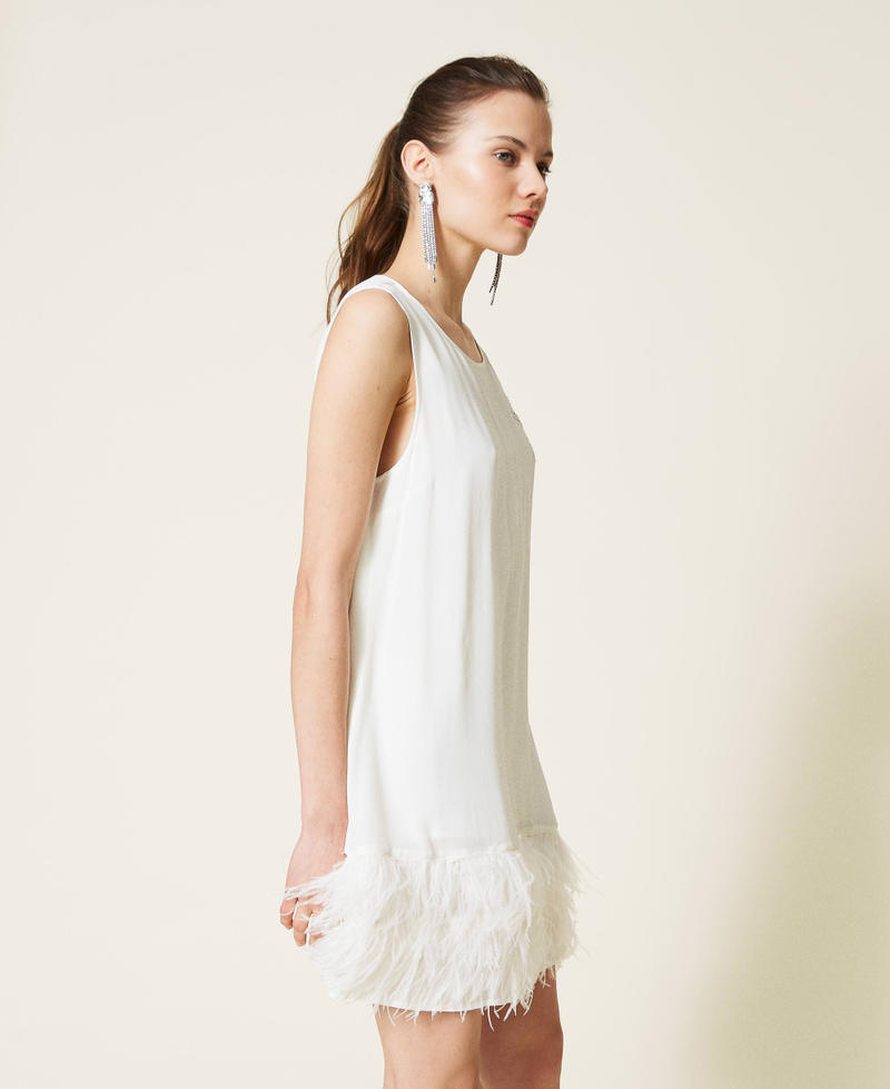 Satin dress with feathers White Gardenia Woman 221AT2091-04