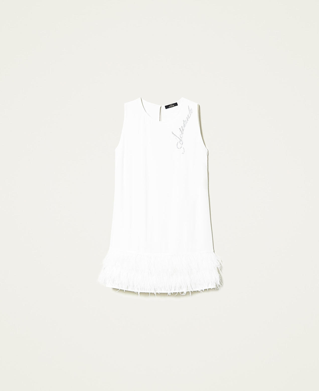 Vestido de raso con plumas Blanco Gardenia Mujer 221AT2091-0S