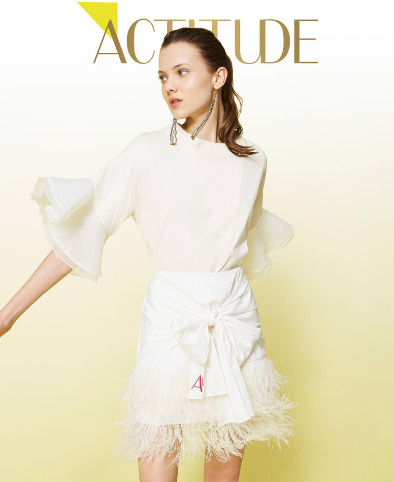 Mini-jupe en taffetas avec plumes Blanc Gardénia Femme 221AT2092-01