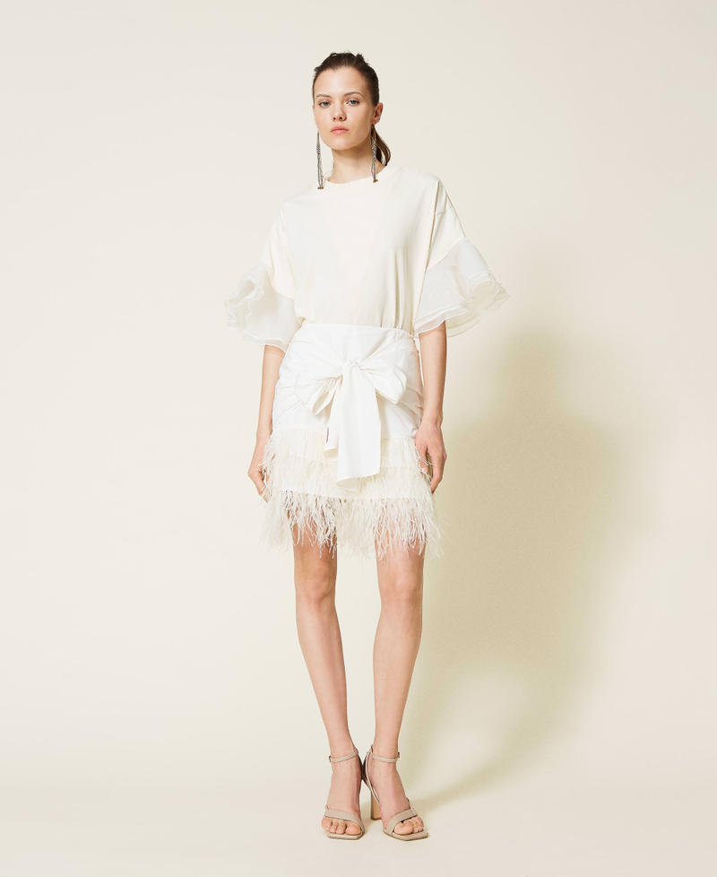 Taffeta miniskirt with feathers White Gardenia Woman 221AT2092_00224_02