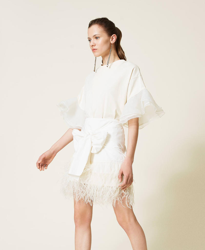 Taffeta miniskirt with feathers White Gardenia Woman 221AT2092_00224_03