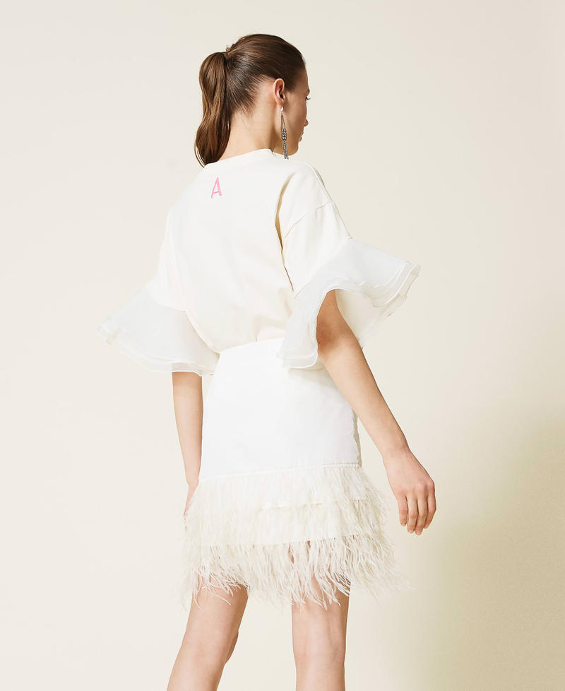 Мини-юбка из тафты с перьями Белый Гардения женщина 221AT2092-04