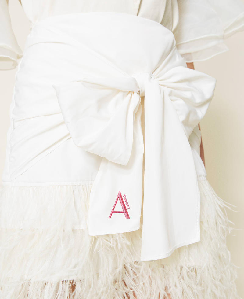 Taffeta miniskirt with feathers White Gardenia Woman 221AT2092-05