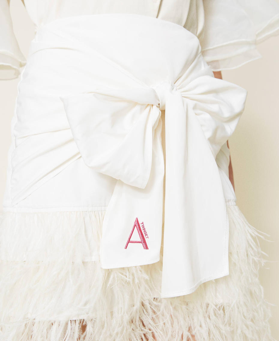 Мини-юбка из тафты с перьями Белый Гардения женщина 221AT2092-05