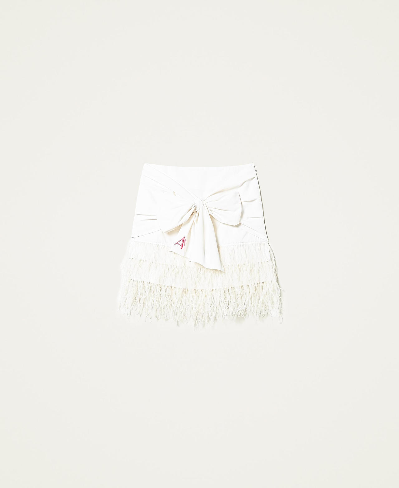 Minirock aus Taft mit Federn Weiß Gardenie Frau 221AT2092-0S