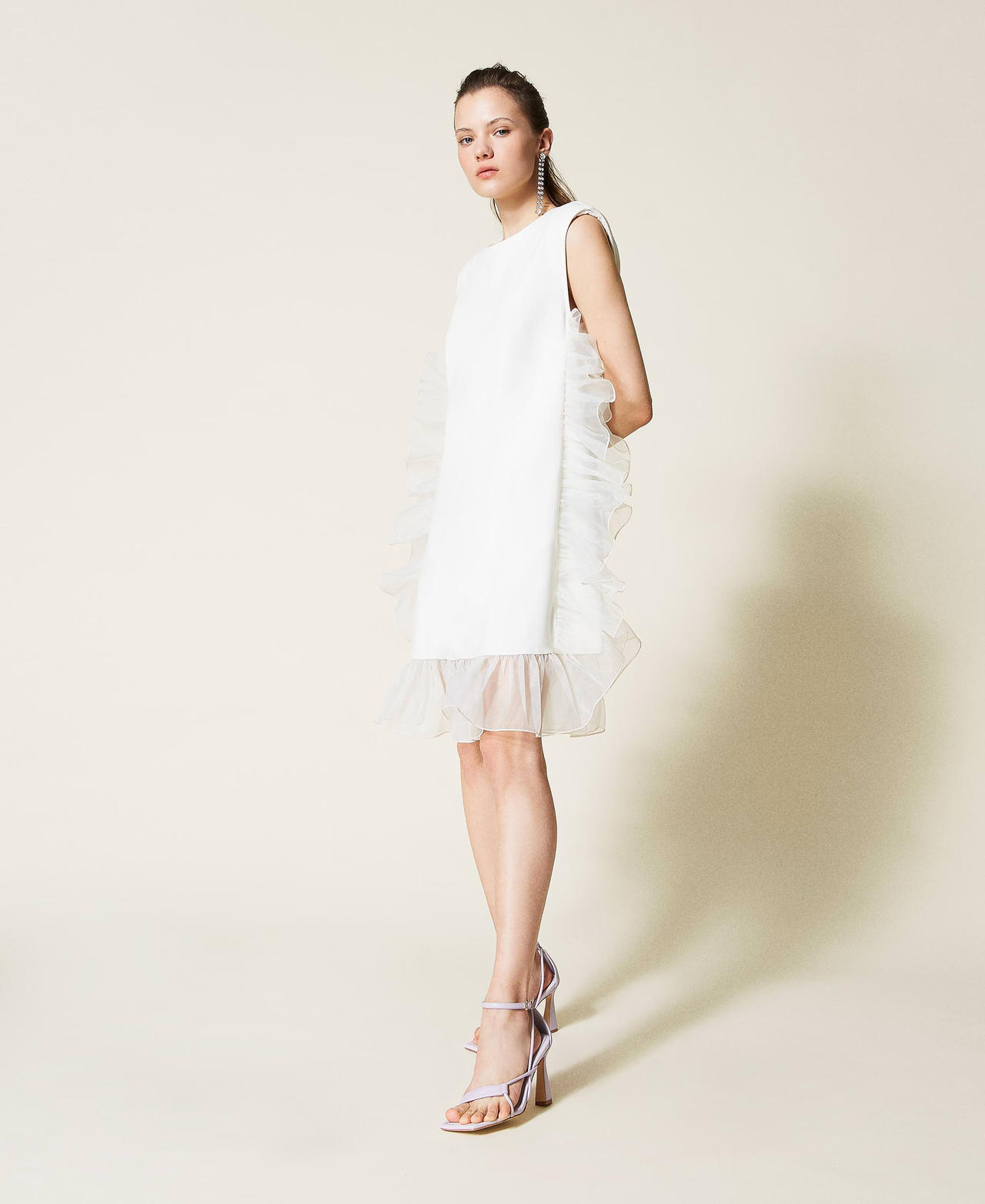 Короткое платье с оборками из органзы Белый Гардения женщина 221AT2110-02