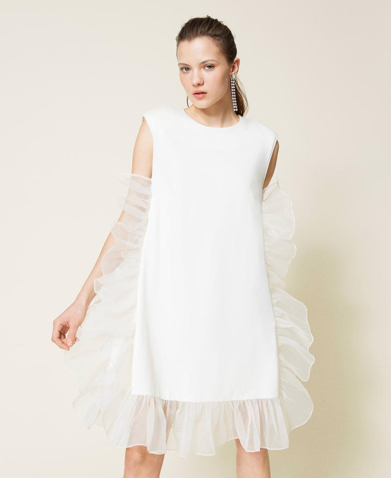 Короткое платье с оборками из органзы Белый Гардения женщина 221AT2110-03