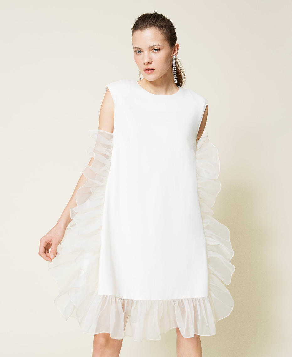 NOI-2417&2418 WHITE ORGANZA PRINT DRESS