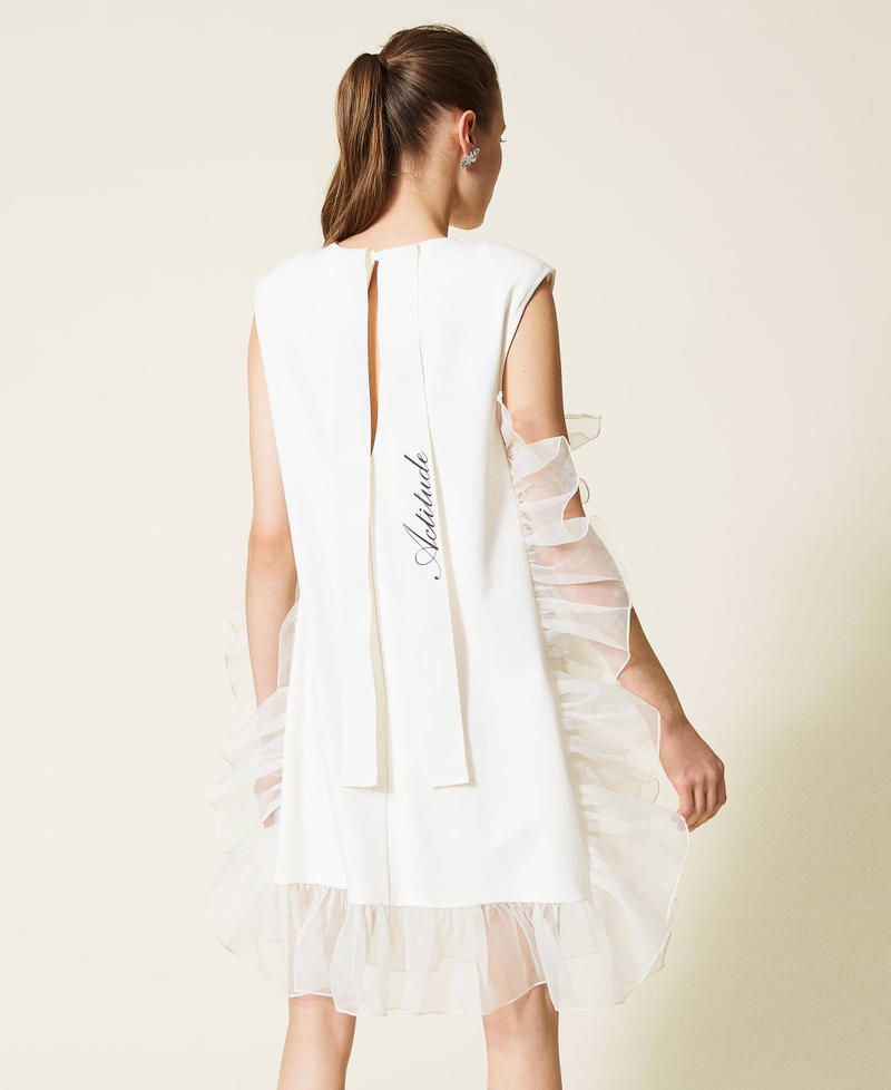 Robe courte en molleton avec volants en organza Blanc Gardénia Femme 221AT2110-06