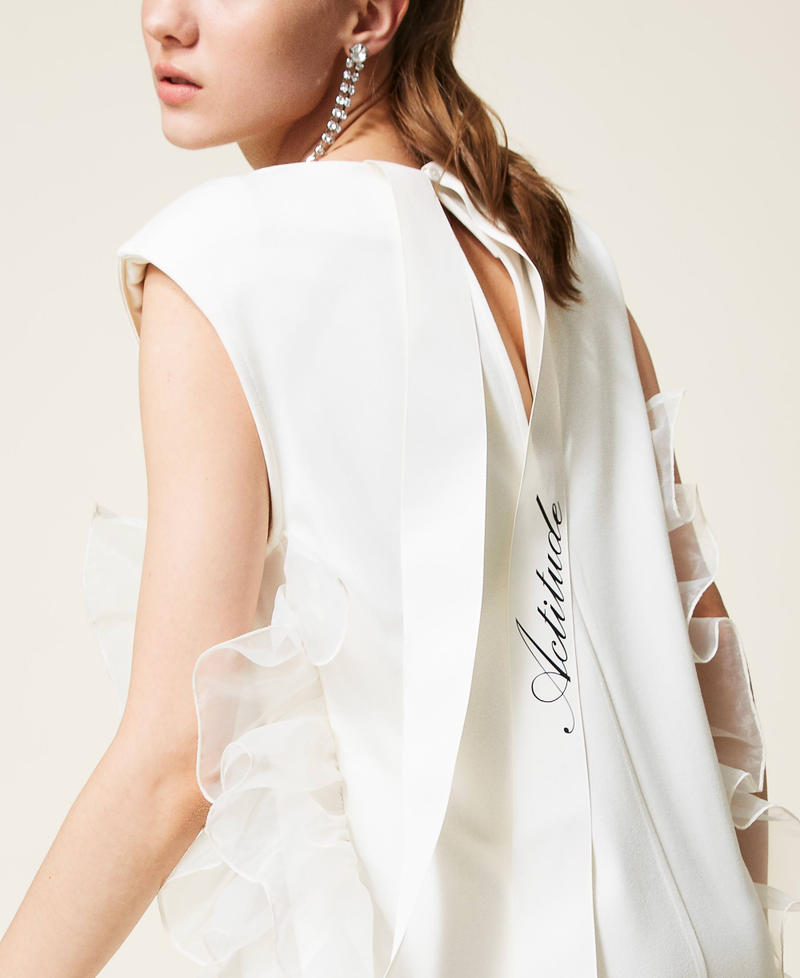 Robe courte en molleton avec volants en organza Blanc Gardénia Femme 221AT2110-07