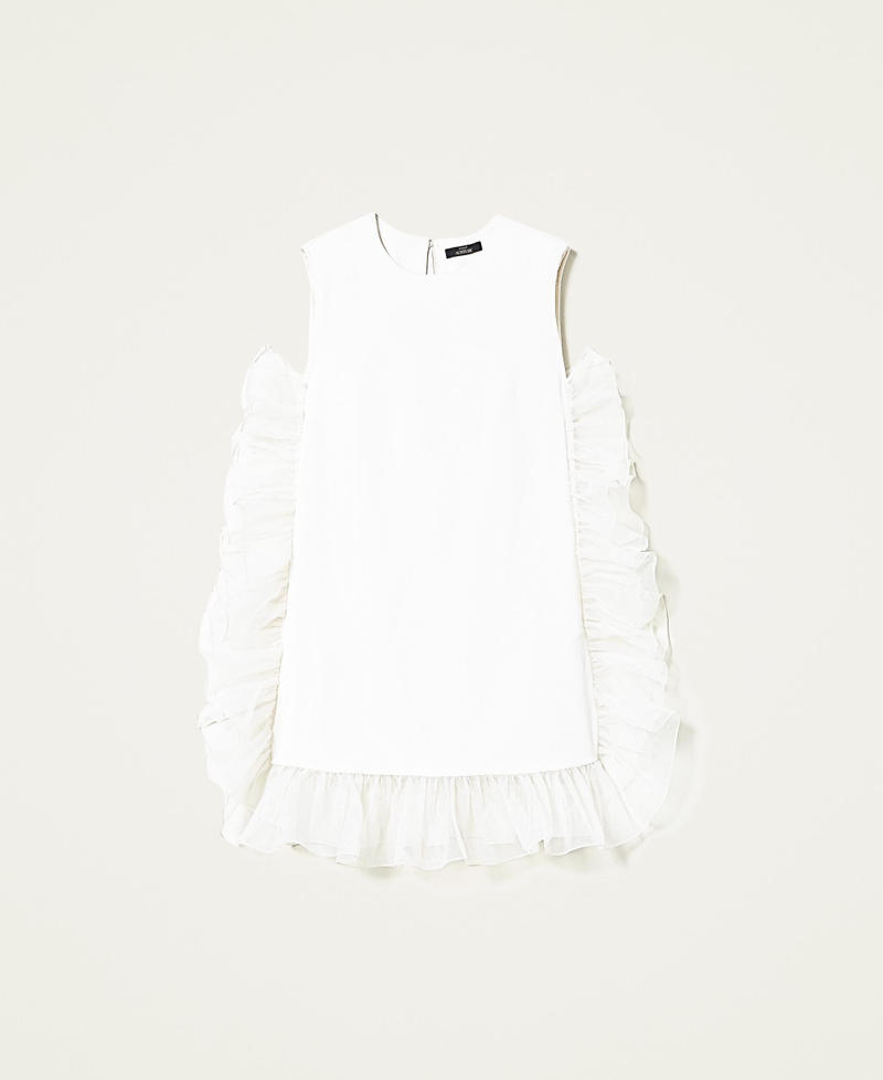 Robe courte en molleton avec volants en organza Blanc Gardénia Femme 221AT2110-0S