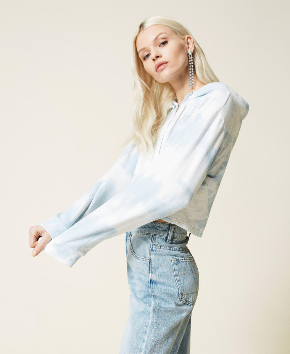 Boxy hoodie with zip. Woman, Light blue | TWINSET Milano
