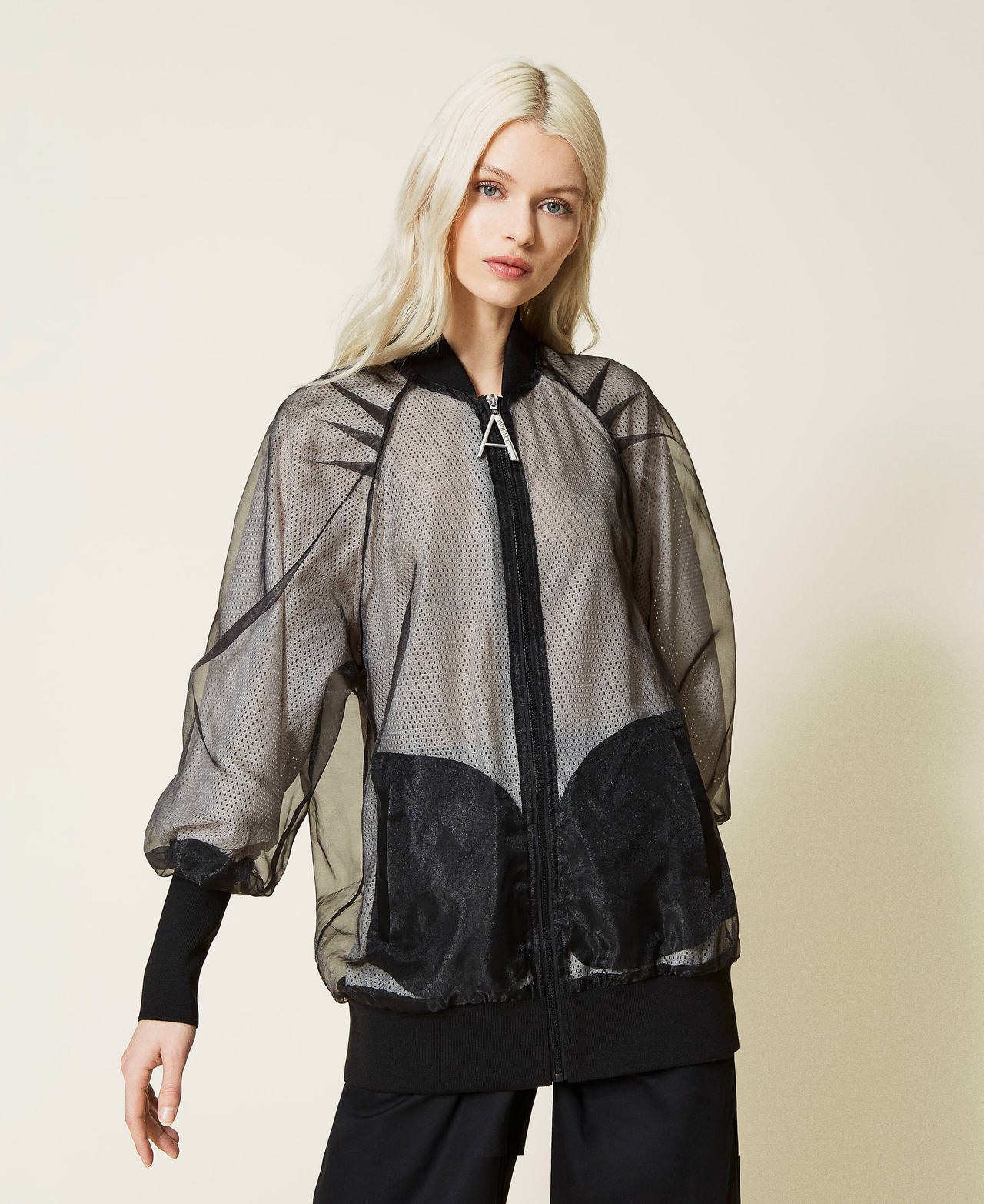 Organza-doubled bomber jacket
